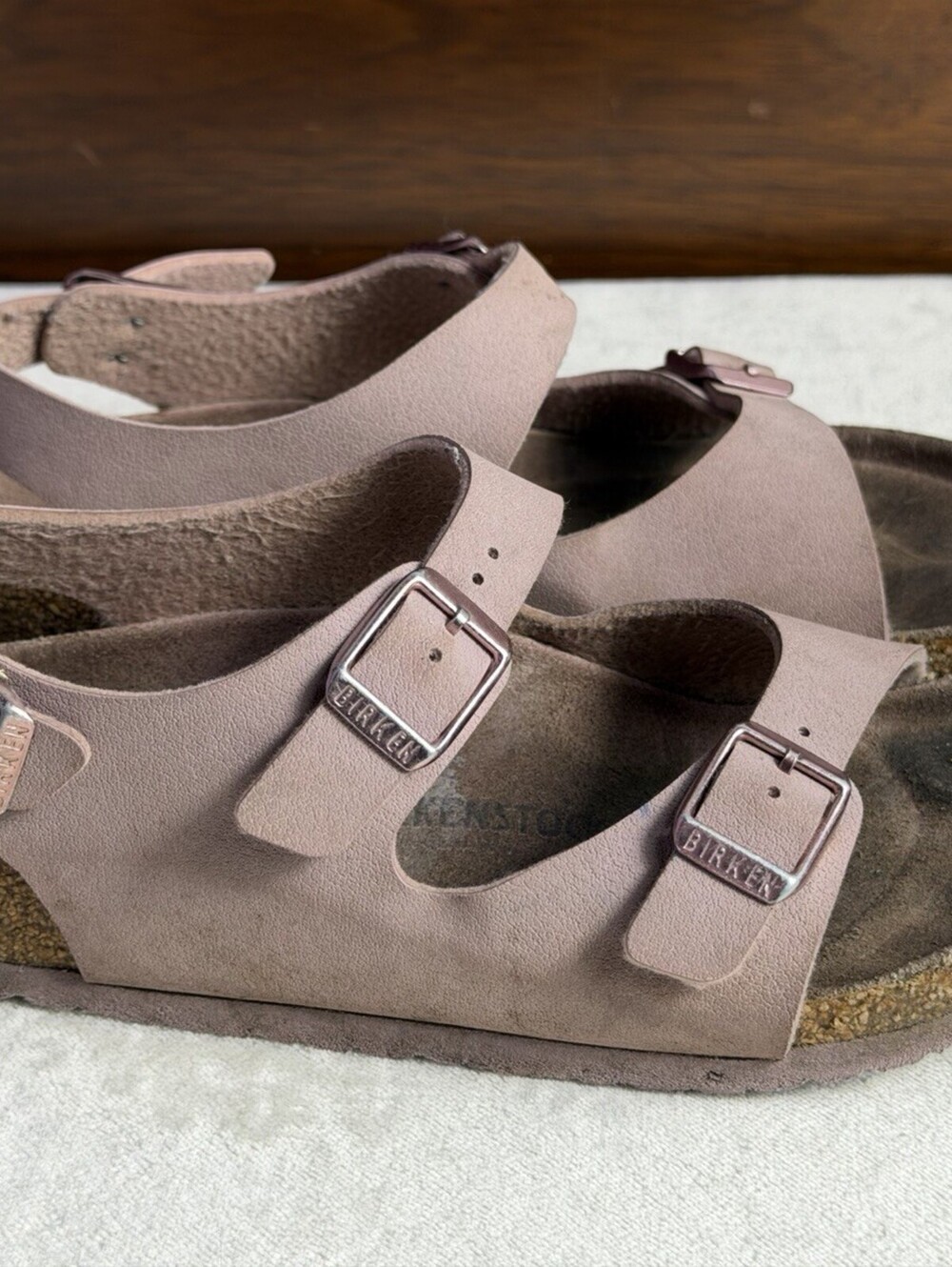 Birkenstock Milano Rose Gold Leather Sandals Backstrap Kids Womens 34 US 3-3.5